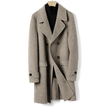 Naizaiga Fény luxus 100 Ausztrál gyapjú kétoldalas gyapjú kabát férfi levehető eperfa selyem bélés kapucnis vastag kabát , AF34