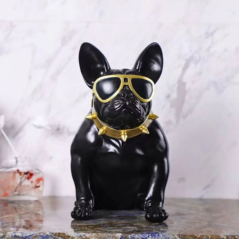 ERMAKOVA Absztrakt Gyanta Kutya Figura Kölyök francia Bulldog Modern, Geometrikus Stílus Állat Szobor lakberendezési Pénzt Jar