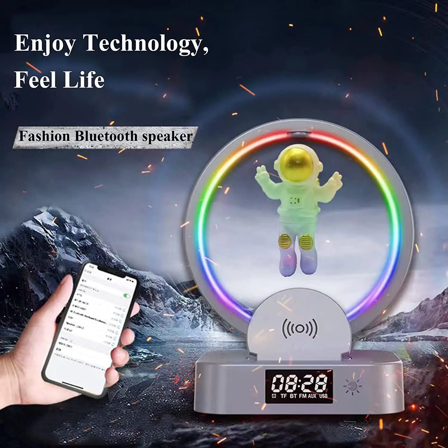 Többfunkciós Vezeték nélküli Töltő Állvány Ébresztőóra Hangszóró APP RGB Lámpa Gyorsan töltőállomás iPhone 14 13 12 11 X Samsung